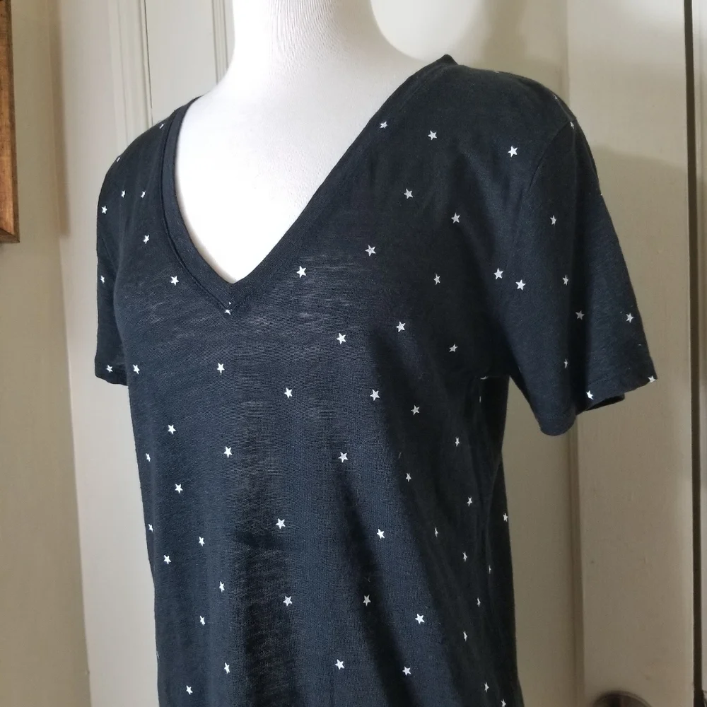 RAILS black white star Cara Black Twinkle linen blend short sleeve v neck top S - Picture 3 of 7